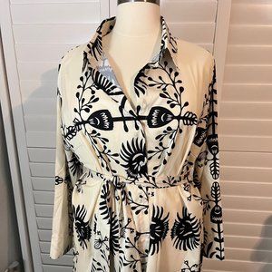 Cream and Black Patterned Long Dress